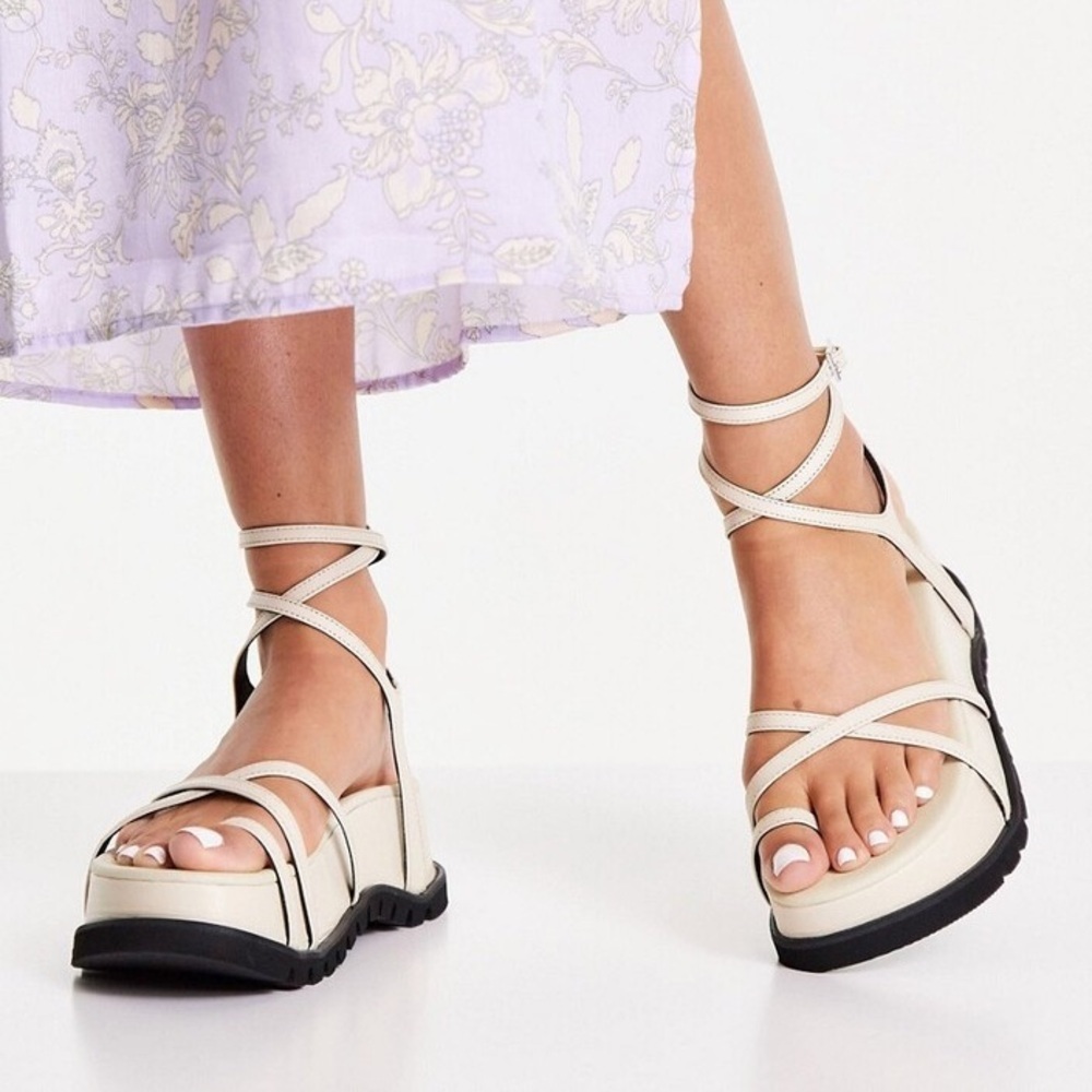 Topshop Petra leather Chunky Ankle Wrap Sandal size 37